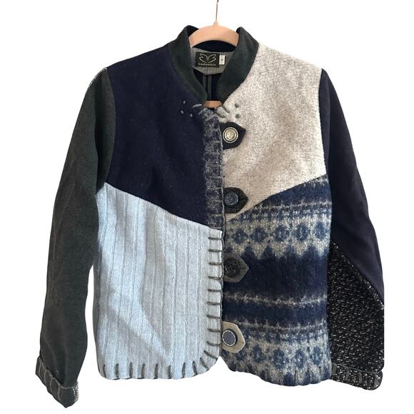 BAABAAZUZU Vintage Wool Upcycled Artsy Patchwork Antique Button Jacket Sz Small - Picture 1 of 7